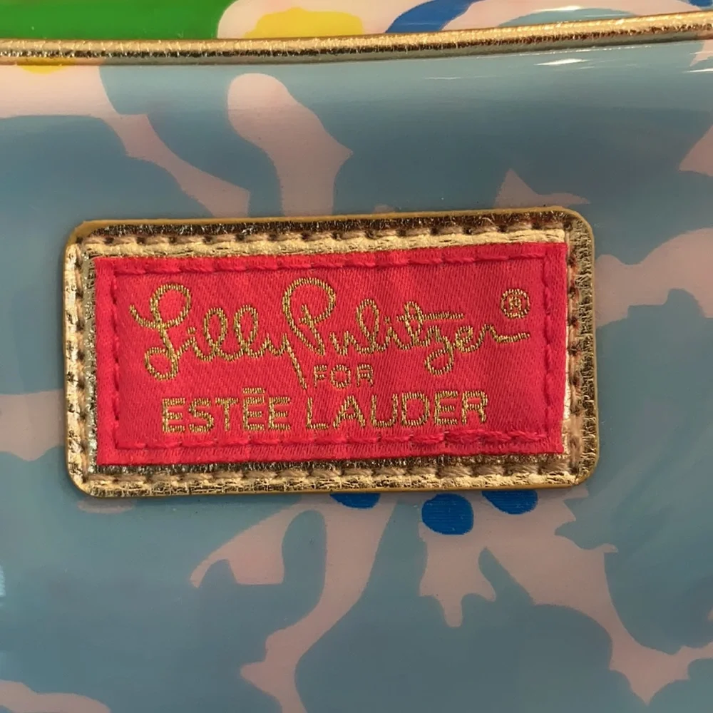 Lilly Pulitzer Estée Lauder Pink Blue Yellow Floral Cosmetic Travel Makeup Bag